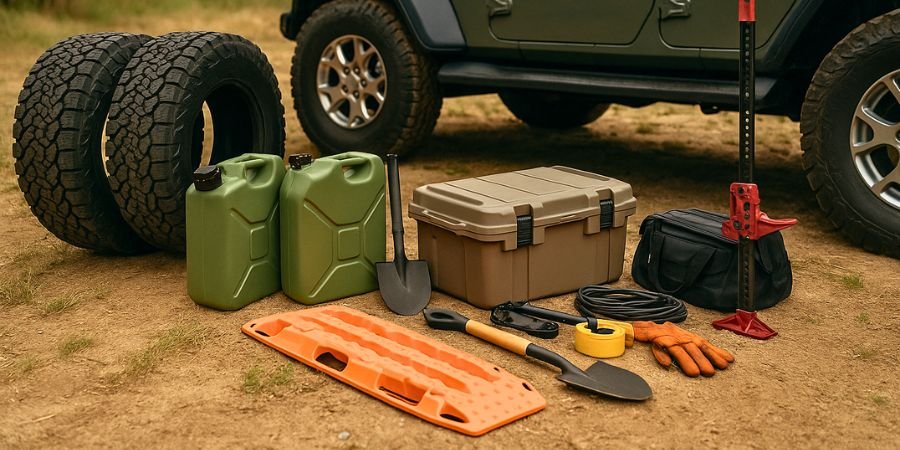 Accesorios básicos para un vehículo overland: neumáticos, depósitos de agua, kit de rescate