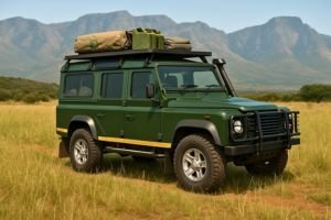 Land Rover preparado para overlanding con tienda de techo