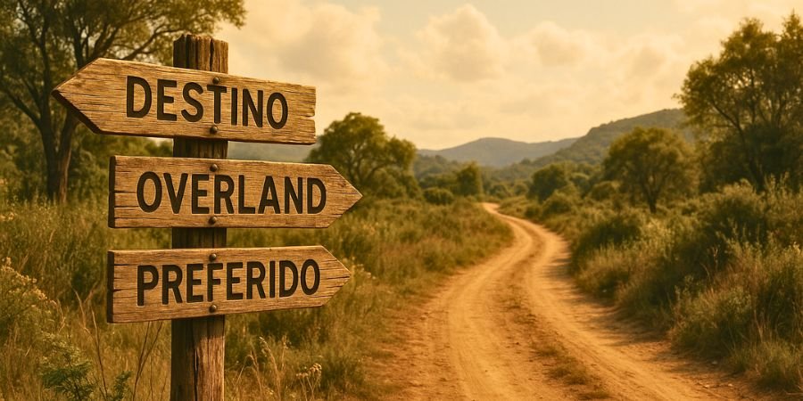 camino off-road con señales de madera que indican destinos overland