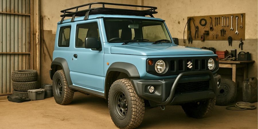 Vehículo sencillo preparado para overland con repuestos y neumáticos económicos