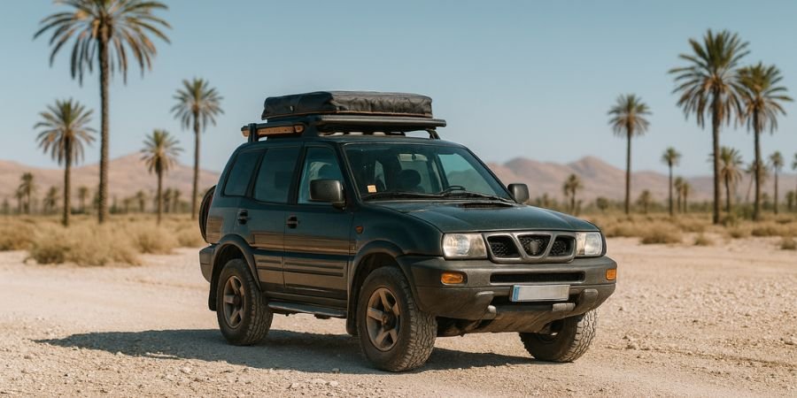 Nissan Terrano II convertido en vehículo barato para overland en desierto
