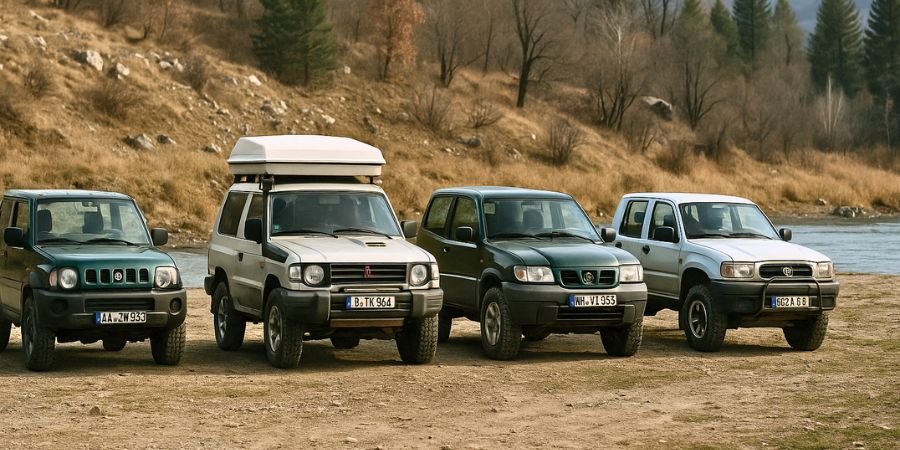 Los mejores vehículos para overland baratos aparcados en ruta de aventura