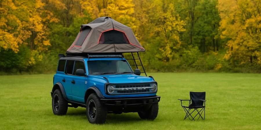 Vehículo 4x4 preparado para overlanding con tienda de techo y equipamiento de acampada