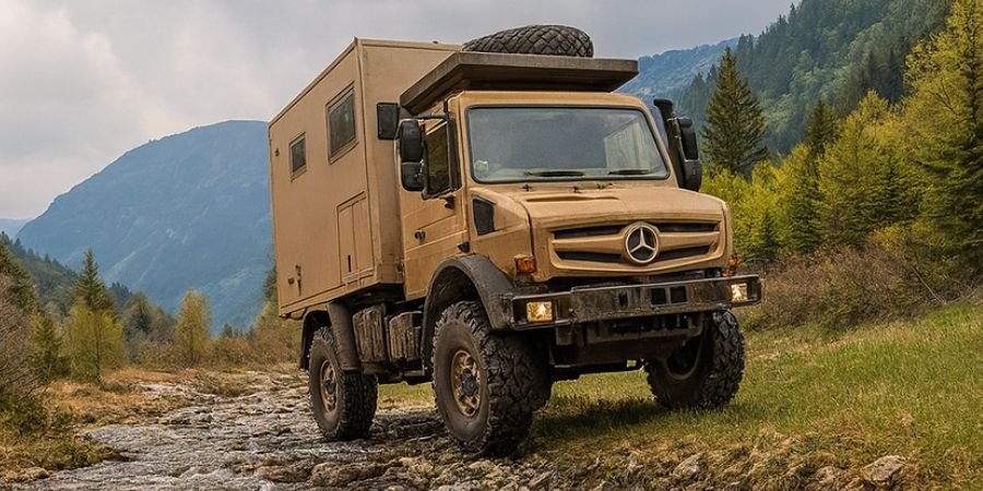Overland camper 4x4 estacionado en la naturaleza, lista para la aventura