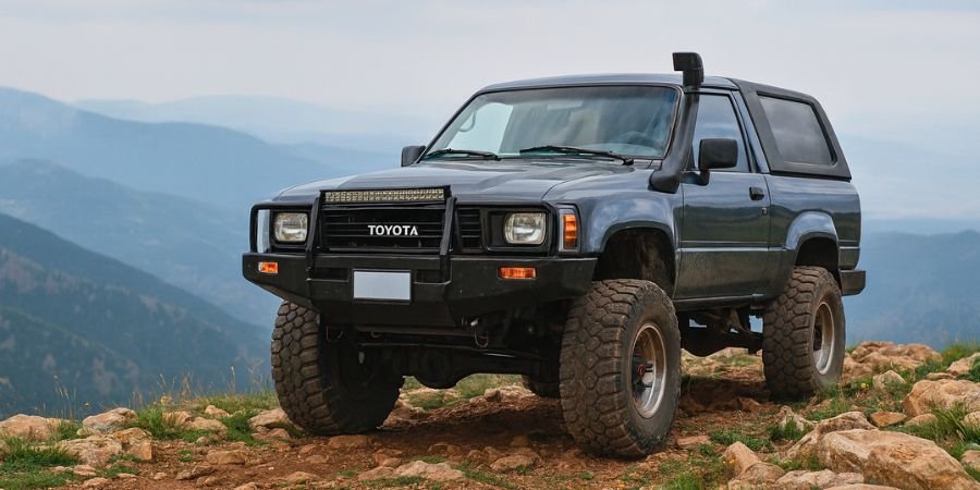 Toyota Hilux de segunda mano convertida en vehículo económico para overland en un descampado