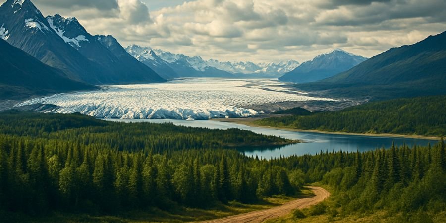 paisajes salvajes de Alaska con glaciares, bosques y lagos cristalinos