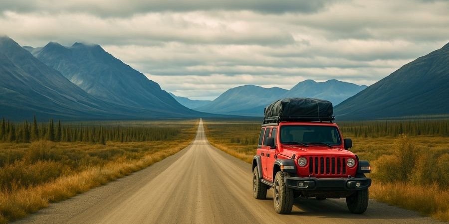 carretera Dalton Highway en Alaska atravesando un paisaje remoto hacia el Ártico