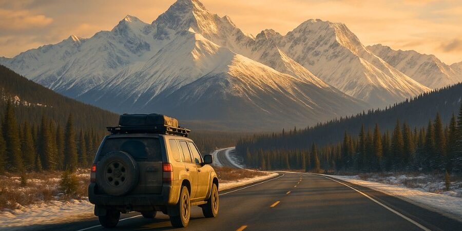 vehículo 4x4 recorriendo carretera en Alaska