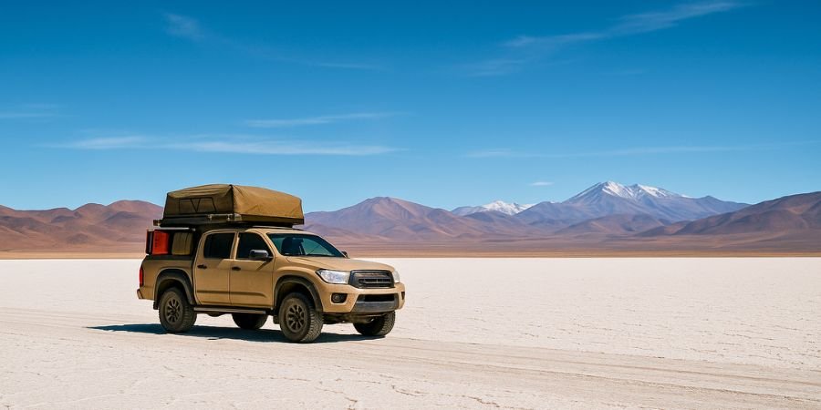 4x4 atravesando las salinas de la Puna Salteña a gran altitud